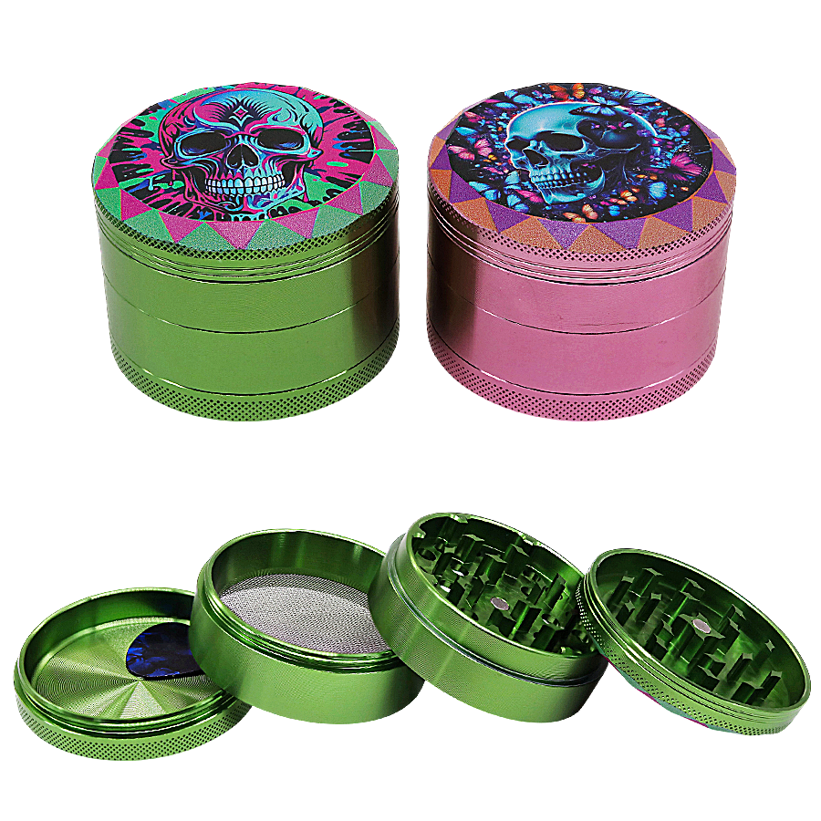 Crushers Matte Metallic Skull Printed Designs 4 Part Grinder (GR714) | 63mm | Assorted Colors product image